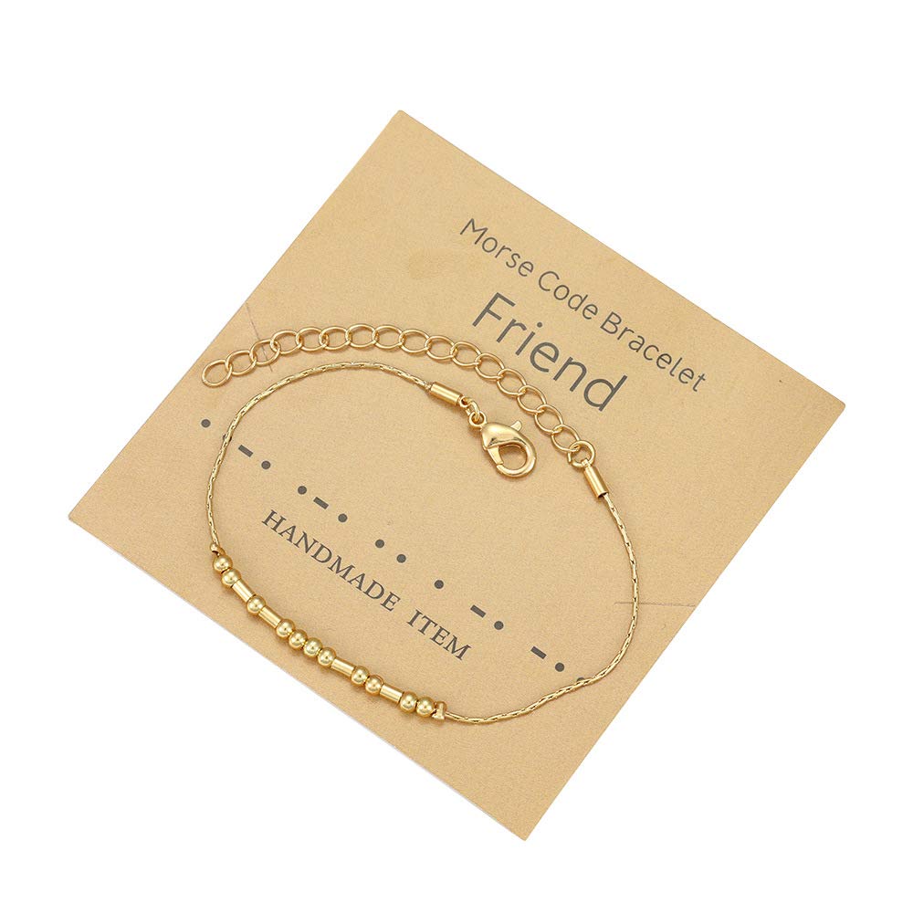 Inspirational Friendship Bracelets Morse Code Bracelets Inspirational Jewelry Gifts for Women Men Adjustable Gold Beads Anklets for Best Friends-Friend