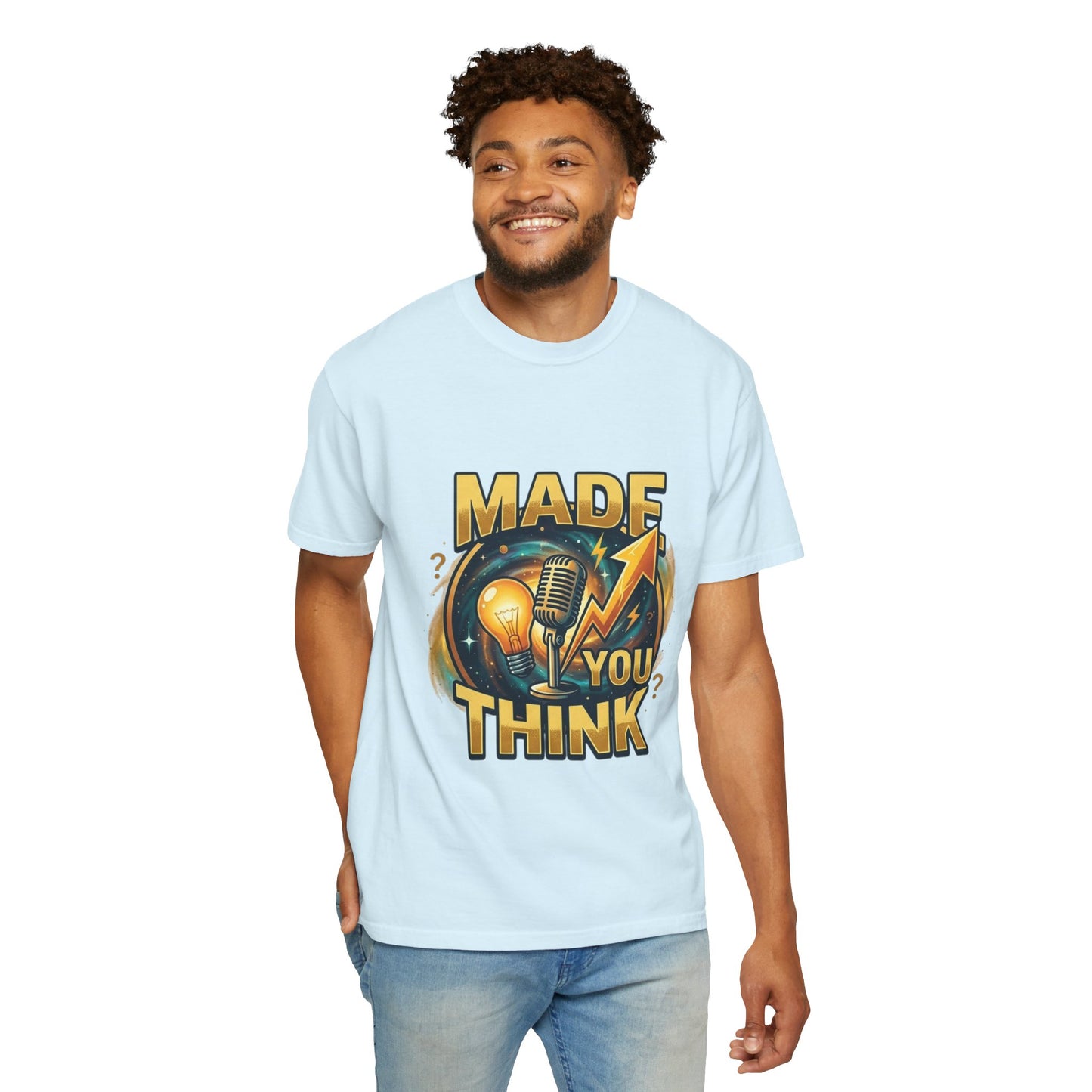 Made You Think T-Shirt — Retro Microphone & Lightbulb Graphic Tee