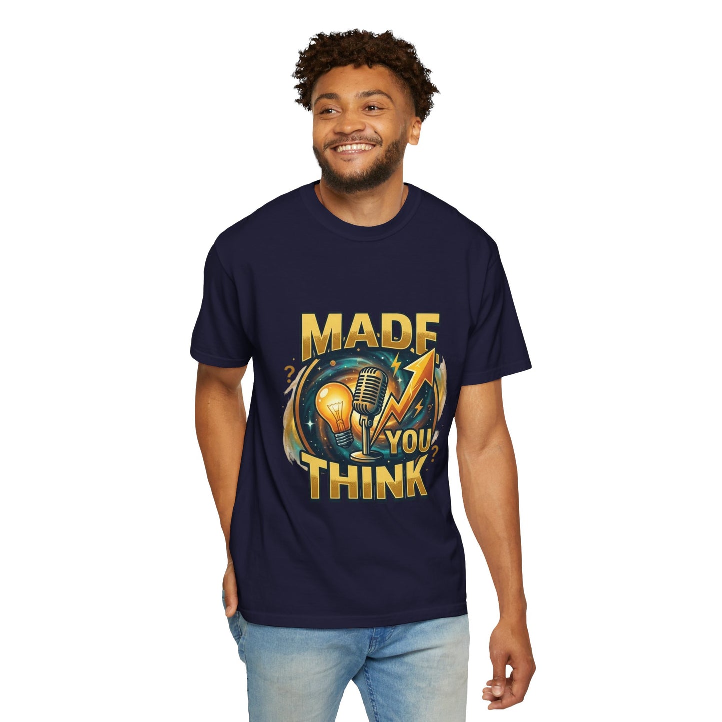 Made You Think T-Shirt — Retro Microphone & Lightbulb Graphic Tee