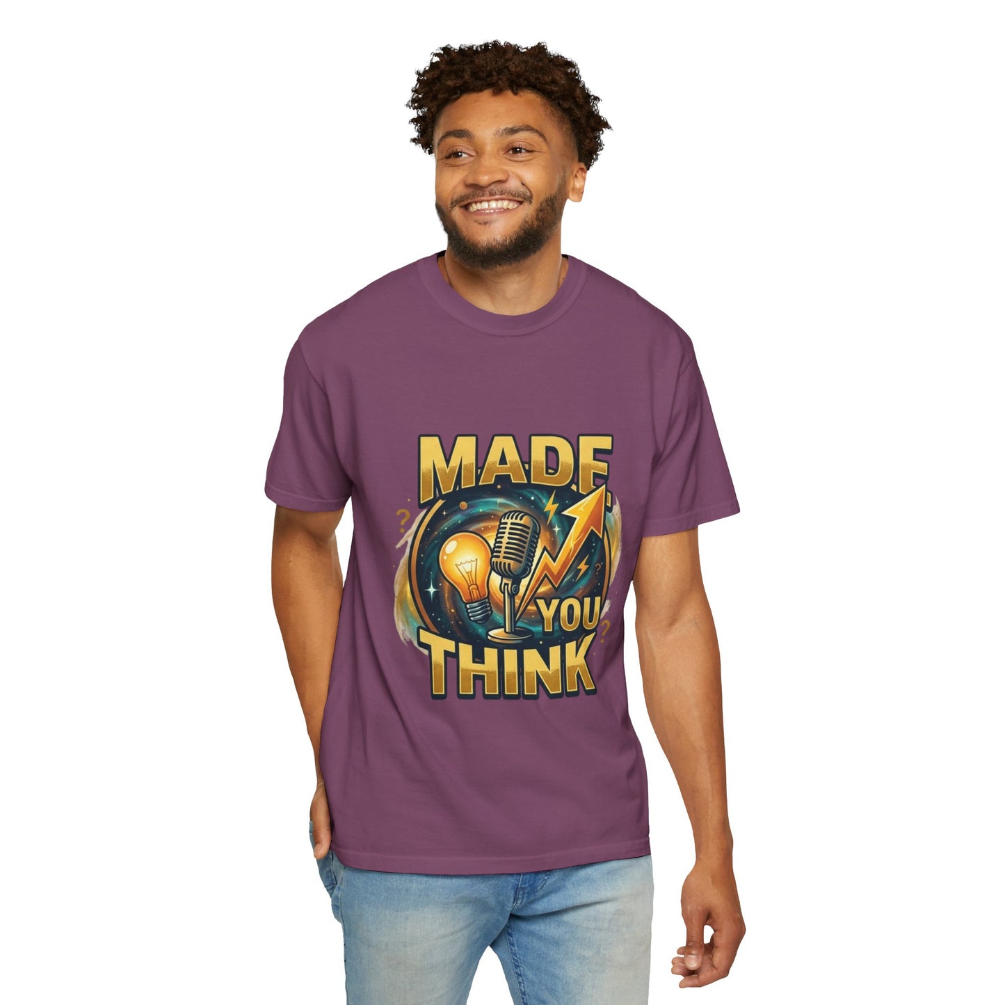 Made You Think T-Shirt — Retro Microphone & Lightbulb Graphic Tee