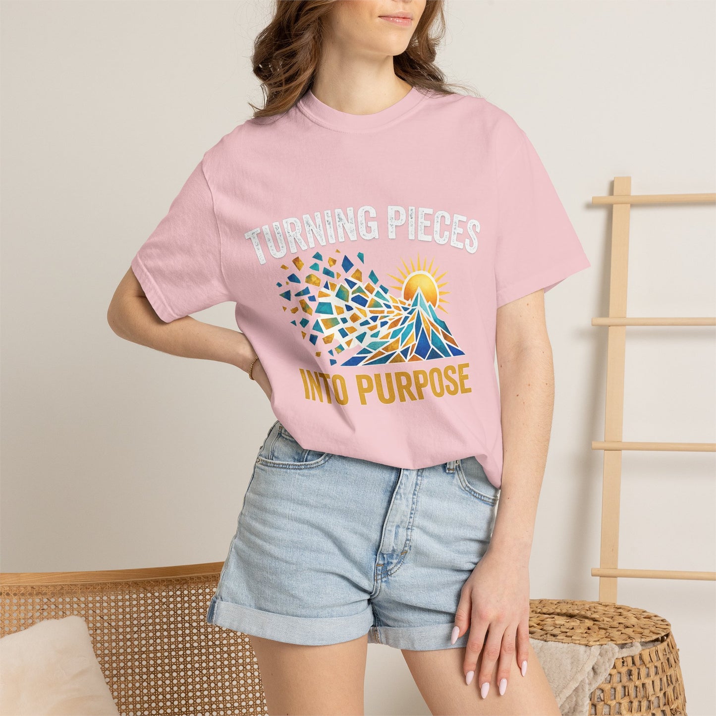 Turning Pieces Into Purpose T-Shirt — Inspirational Mosaic Sun Graphic