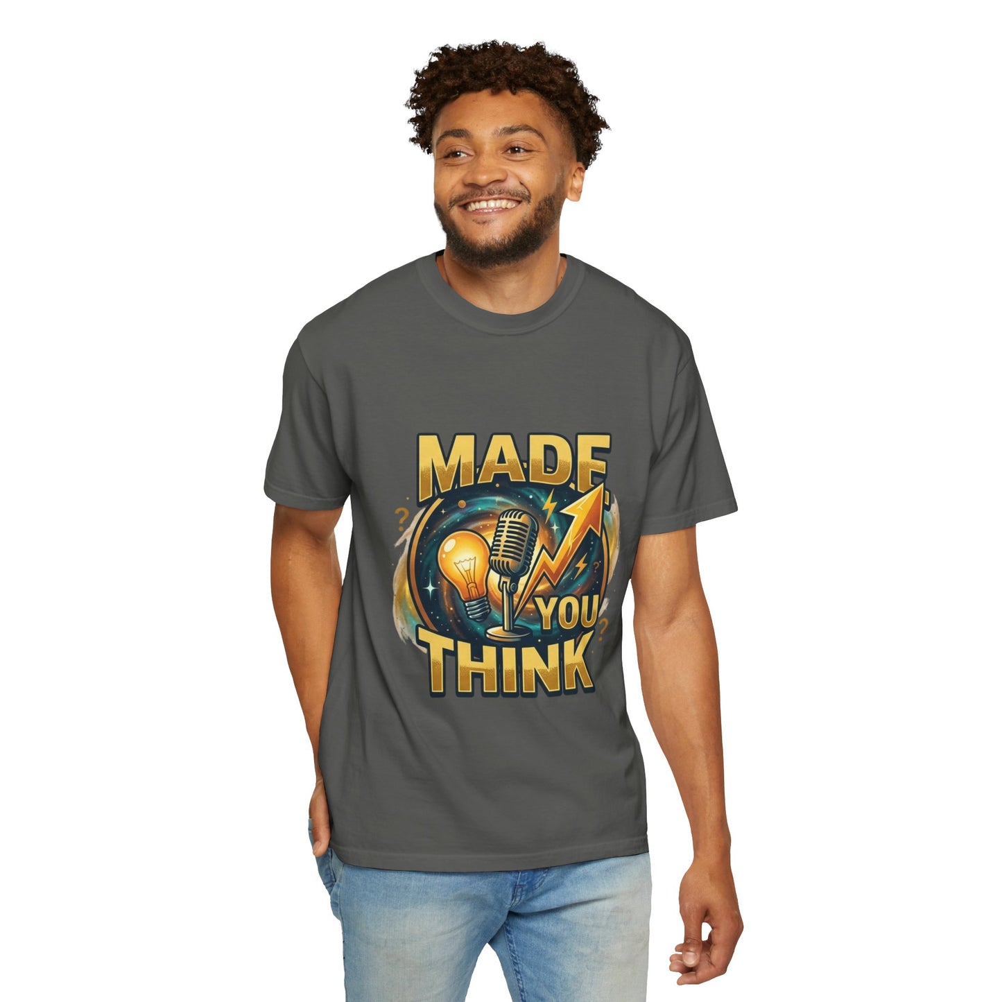 Made You Think T-Shirt — Retro Microphone & Lightbulb Graphic Tee