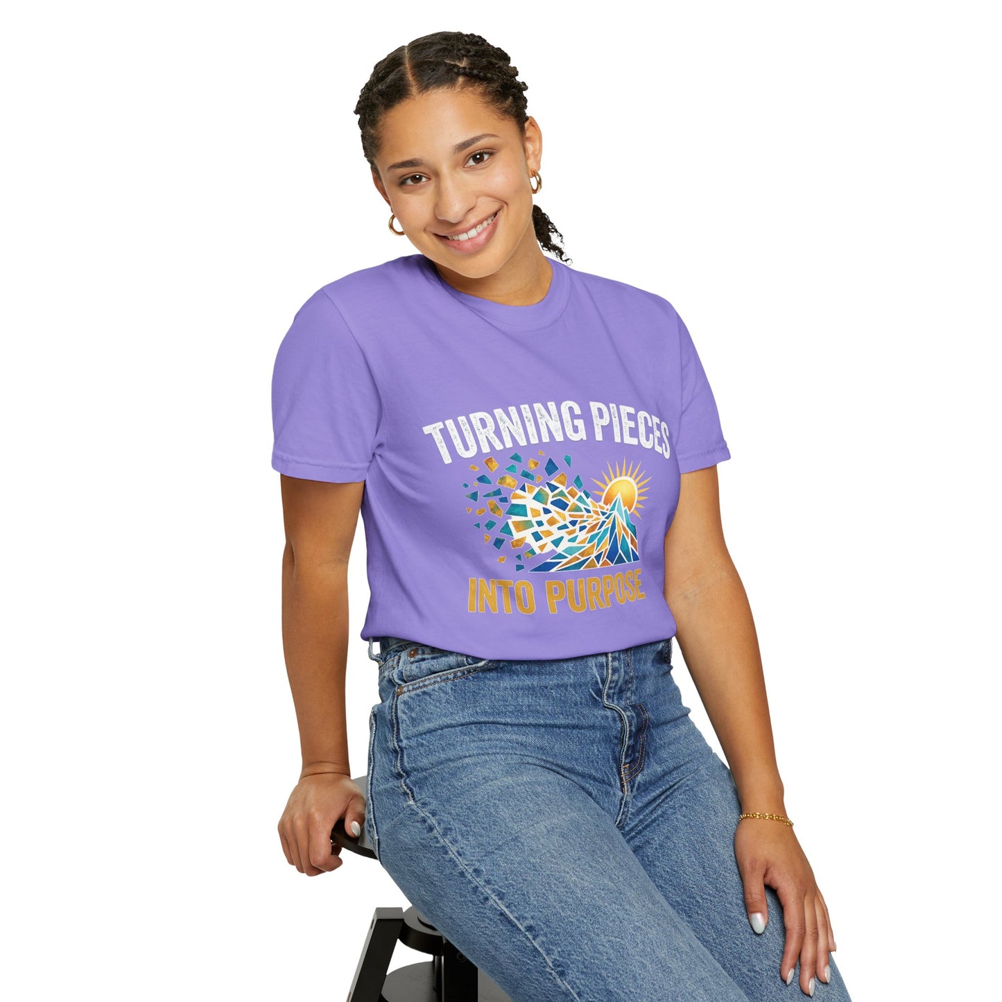 Turning Pieces Into Purpose T-Shirt — Inspirational Mosaic Sun Graphic