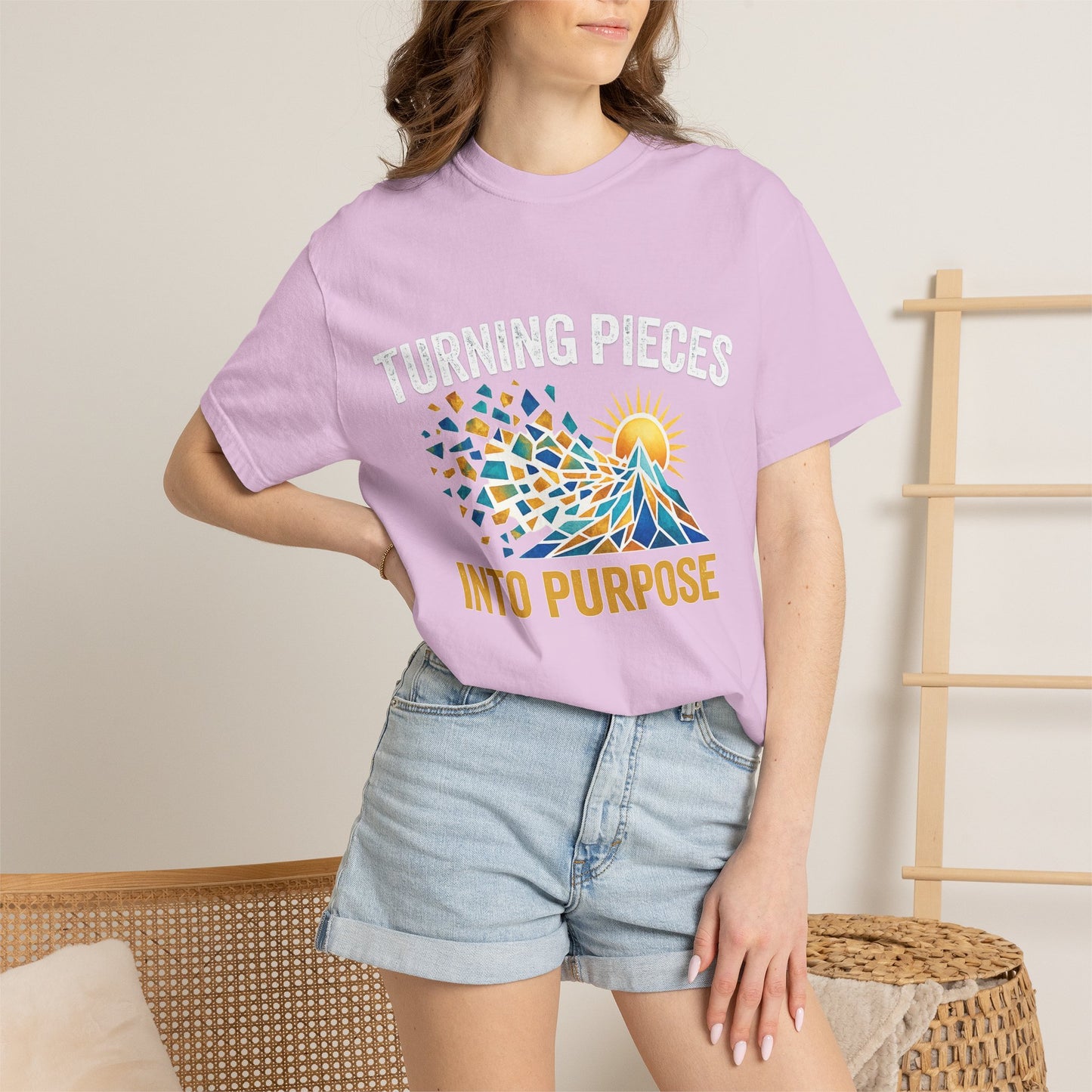 Turning Pieces Into Purpose T-Shirt — Inspirational Mosaic Sun Graphic