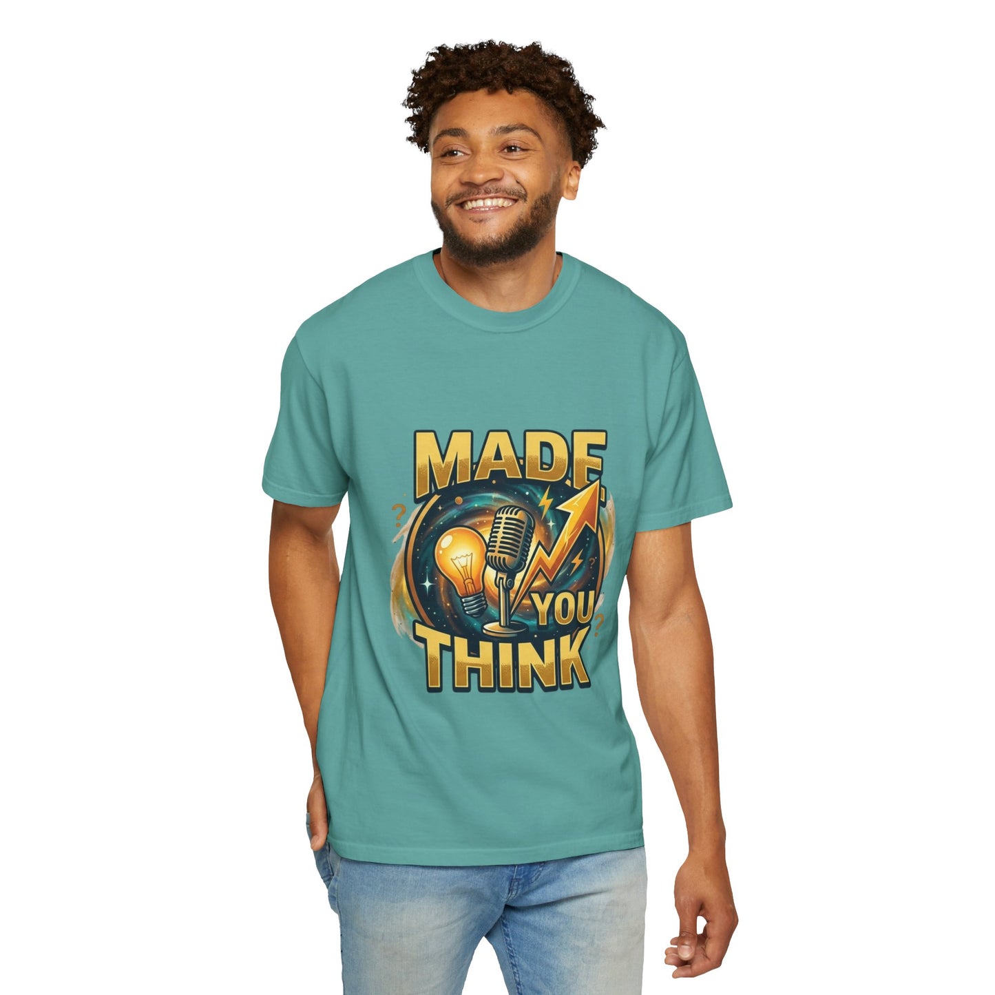Made You Think T-Shirt — Retro Microphone & Lightbulb Graphic Tee