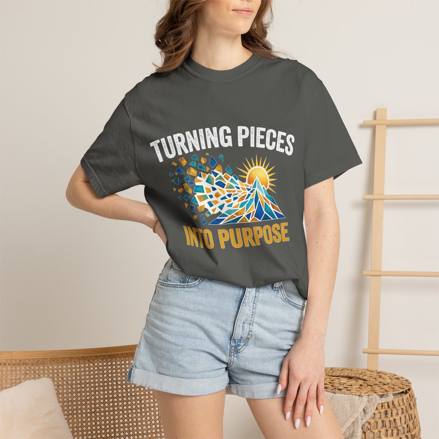 Turning Pieces Into Purpose T-Shirt — Inspirational Mosaic Sun Graphic