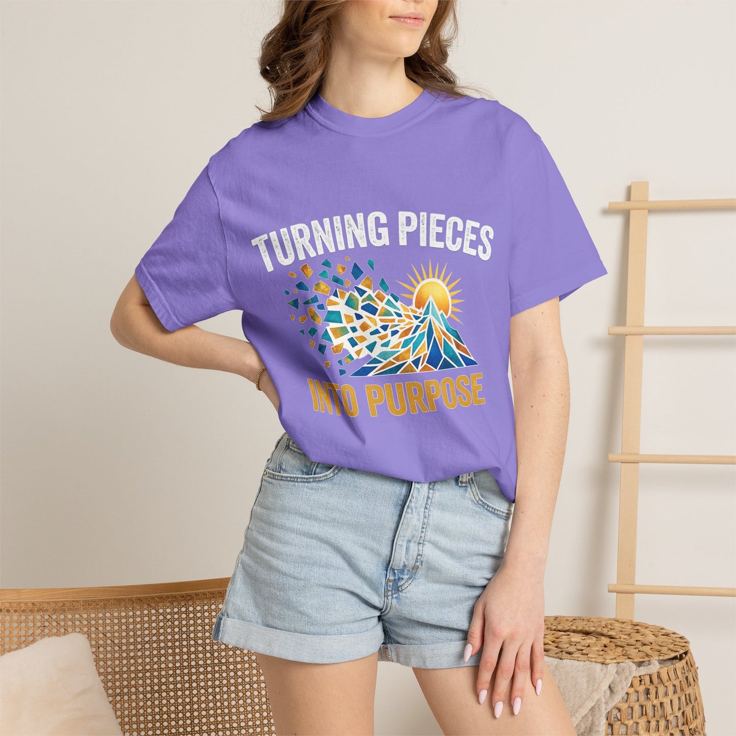 Turning Pieces Into Purpose T-Shirt — Inspirational Mosaic Sun Graphic