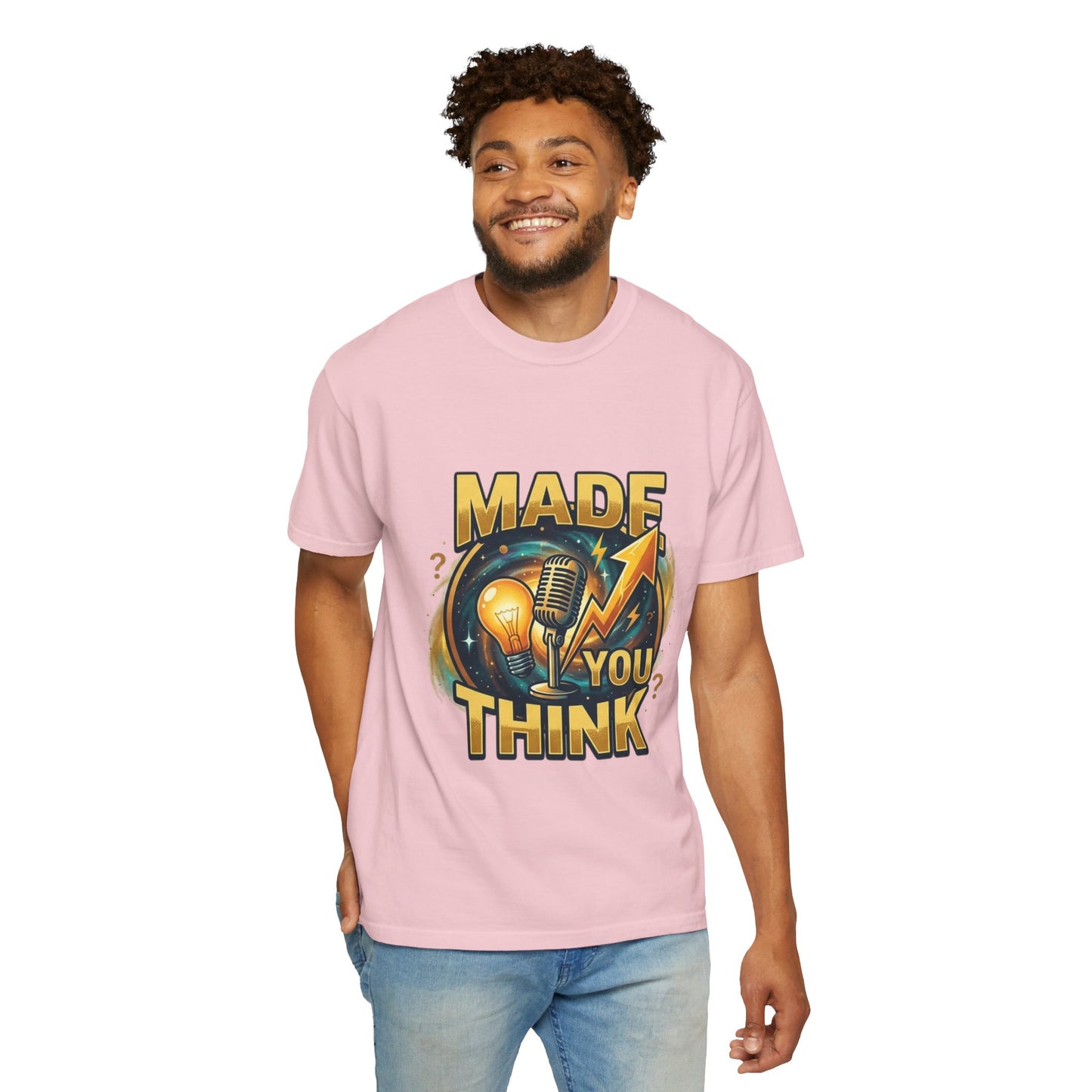 Made You Think T-Shirt — Retro Microphone & Lightbulb Graphic Tee