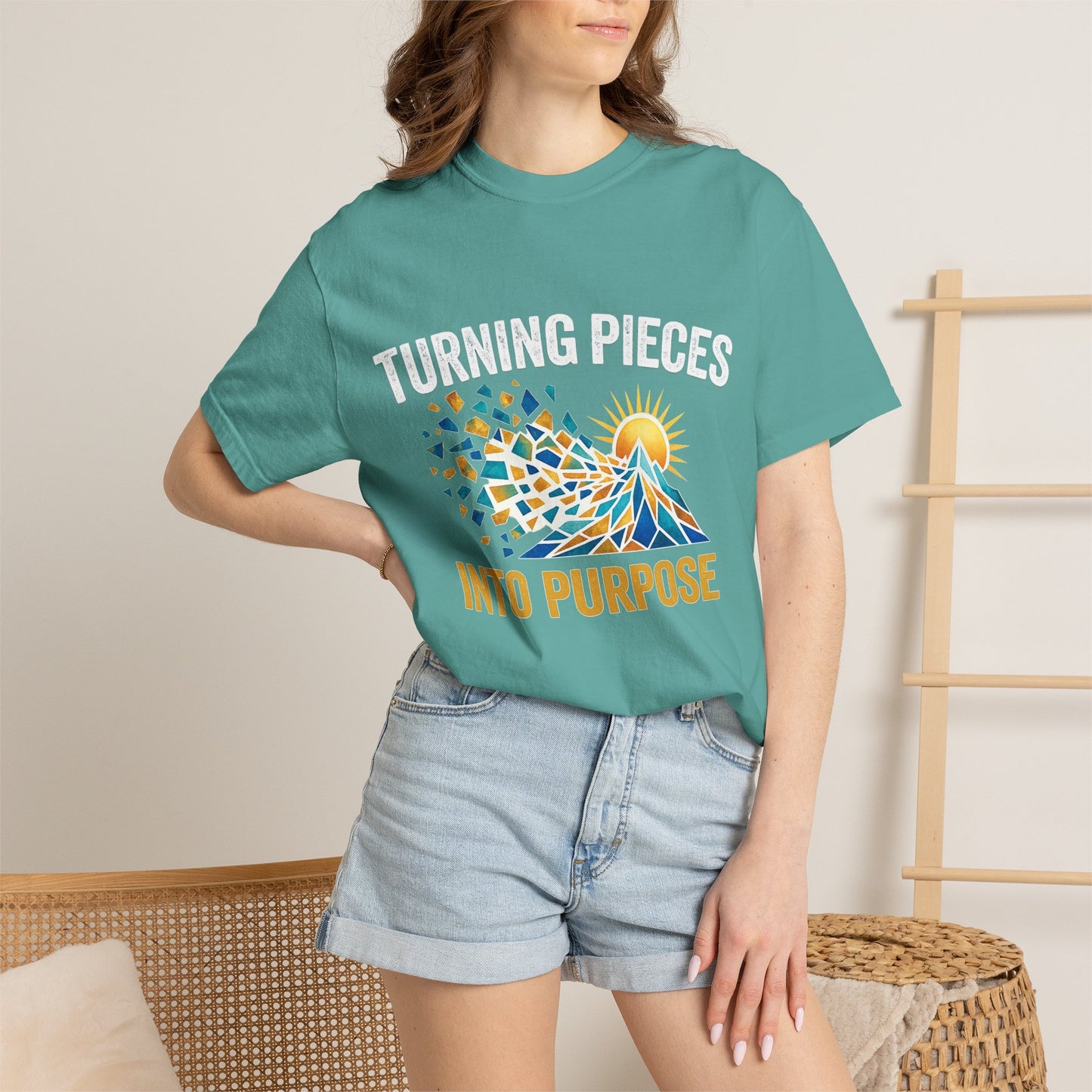 Turning Pieces Into Purpose T-Shirt — Inspirational Mosaic Sun Graphic