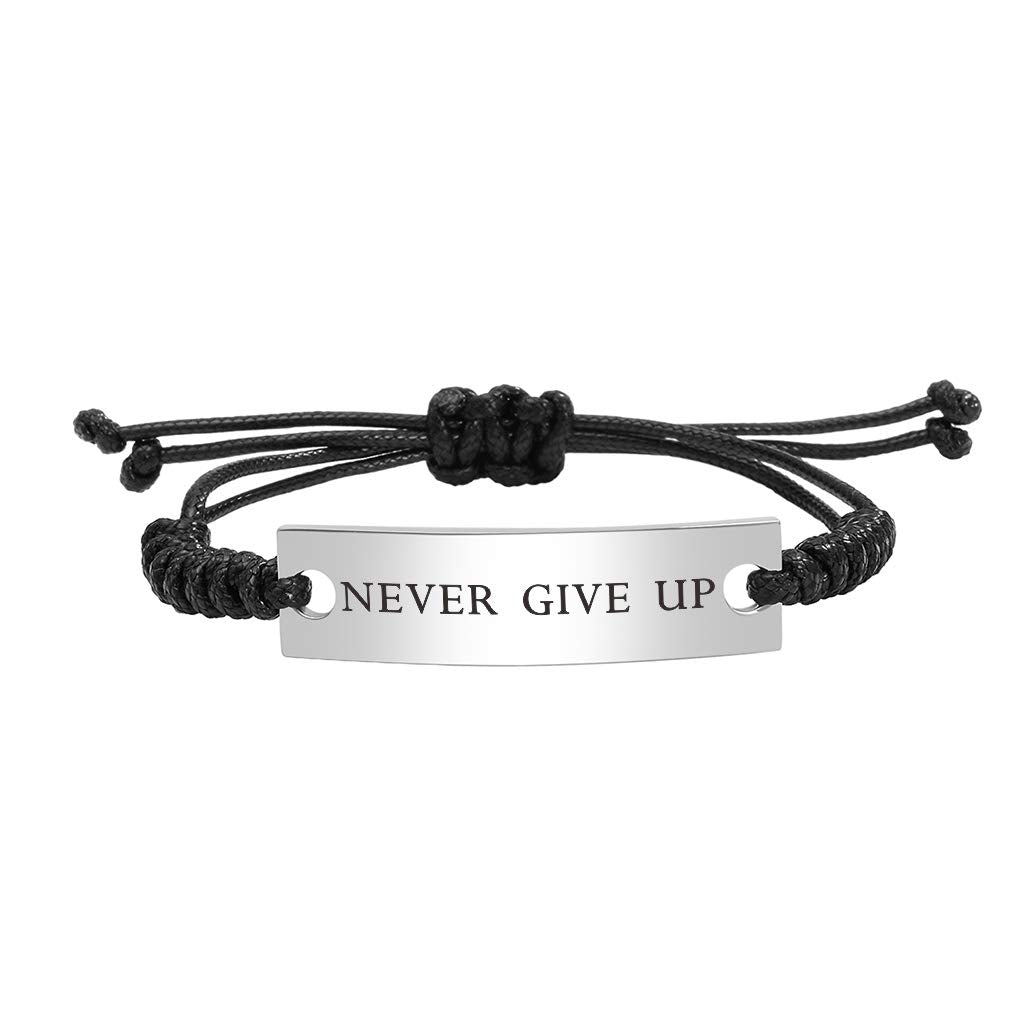 Kisseason Inspirational Mantra Bracelet Jewelry Adjustable Friendship Bangle Bracelet (NEVER GIVE UP)