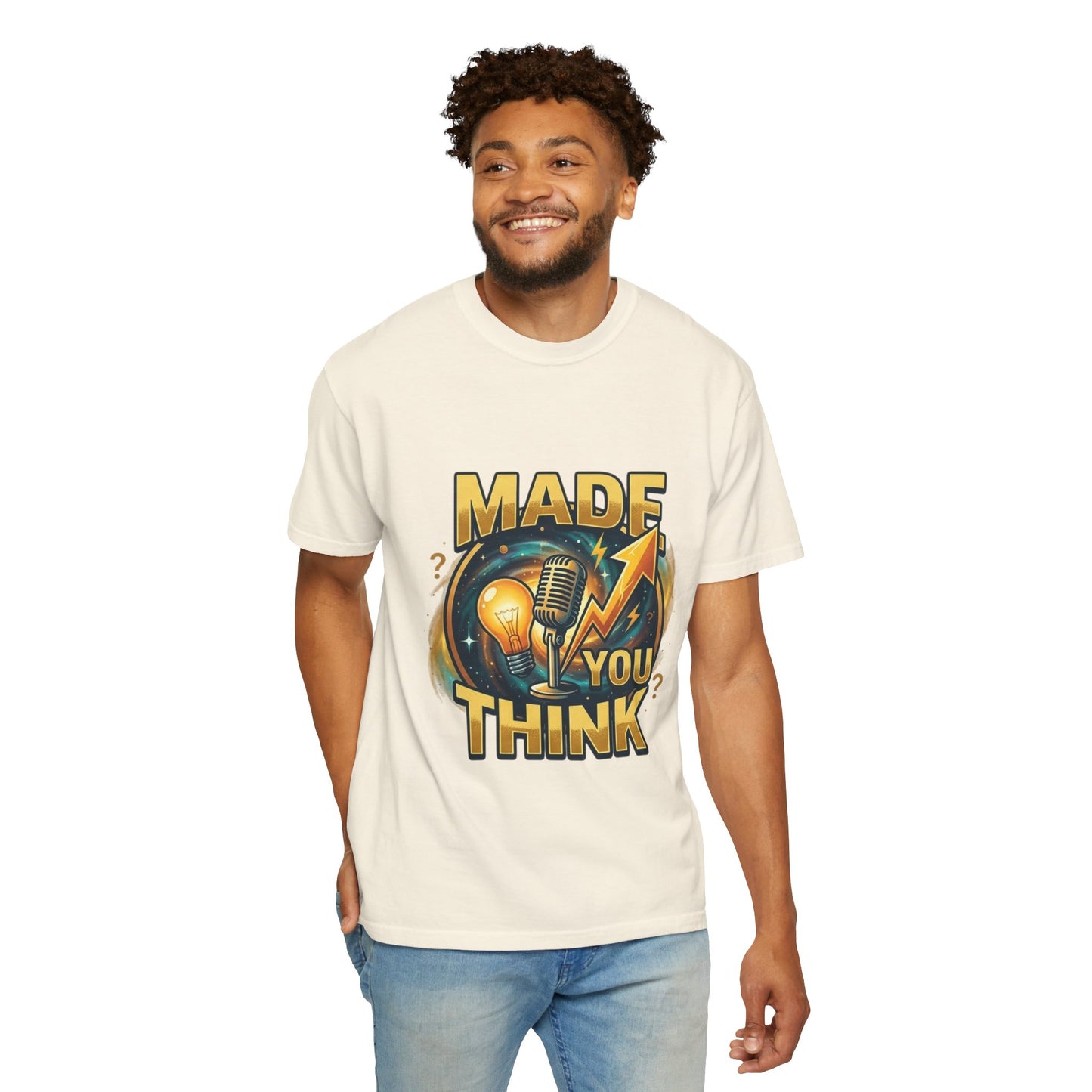 Made You Think T-Shirt — Retro Microphone & Lightbulb Graphic Tee