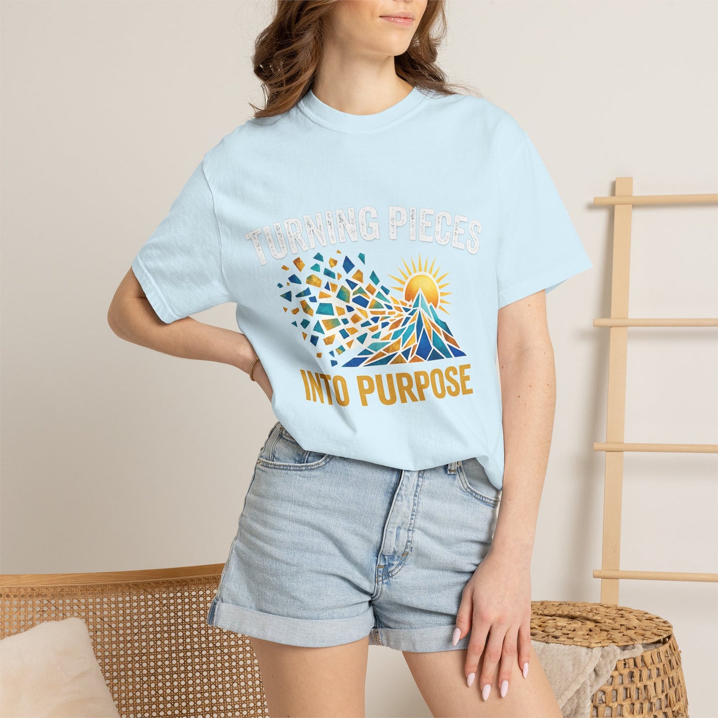 Turning Pieces Into Purpose T-Shirt — Inspirational Mosaic Sun Graphic