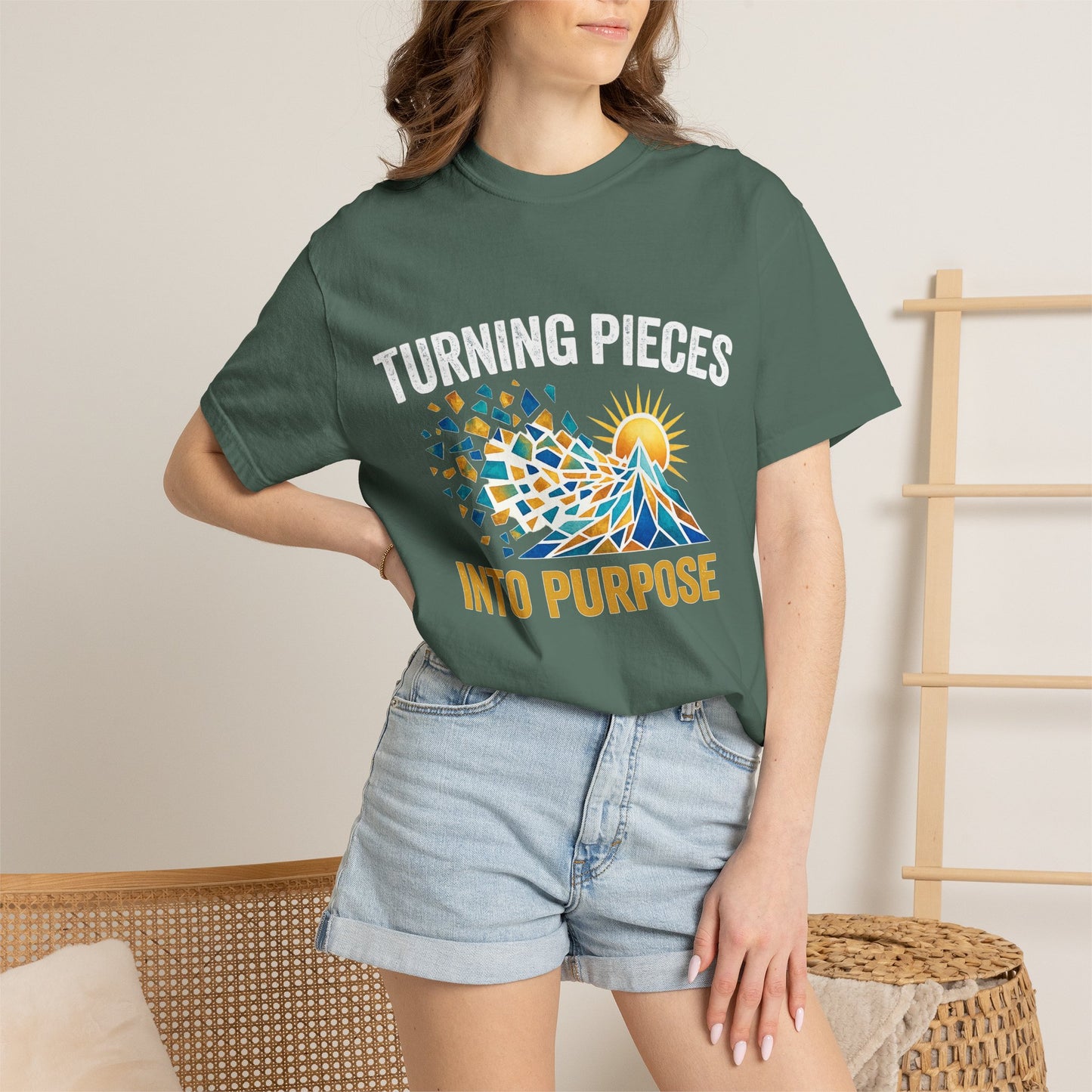 Turning Pieces Into Purpose T-Shirt — Inspirational Mosaic Sun Graphic