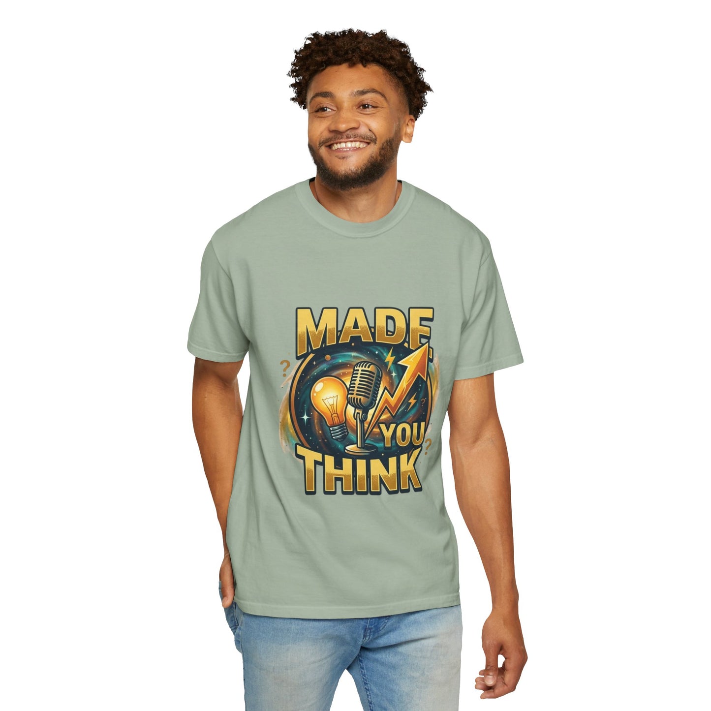Made You Think T-Shirt — Retro Microphone & Lightbulb Graphic Tee