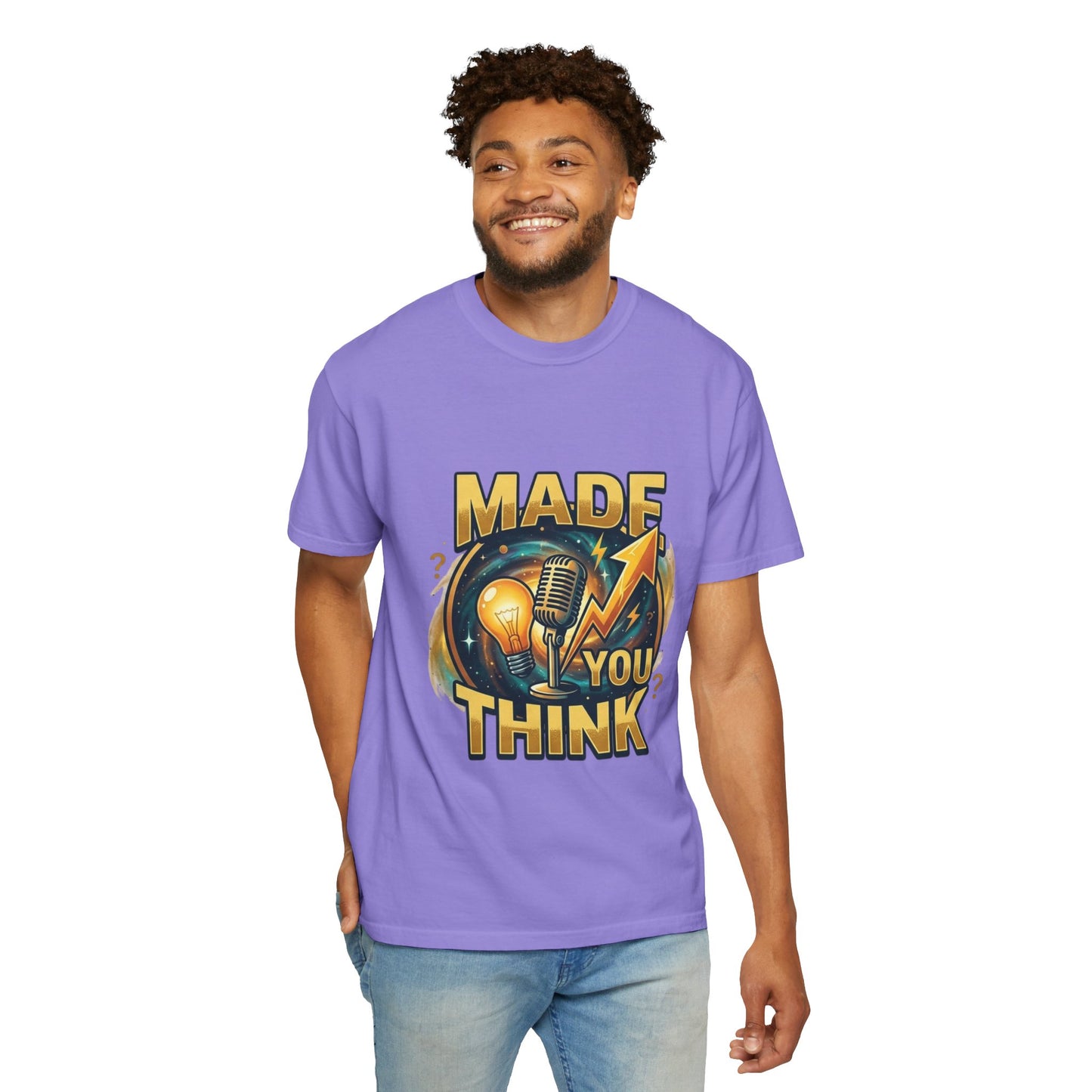 Made You Think T-Shirt — Retro Microphone & Lightbulb Graphic Tee