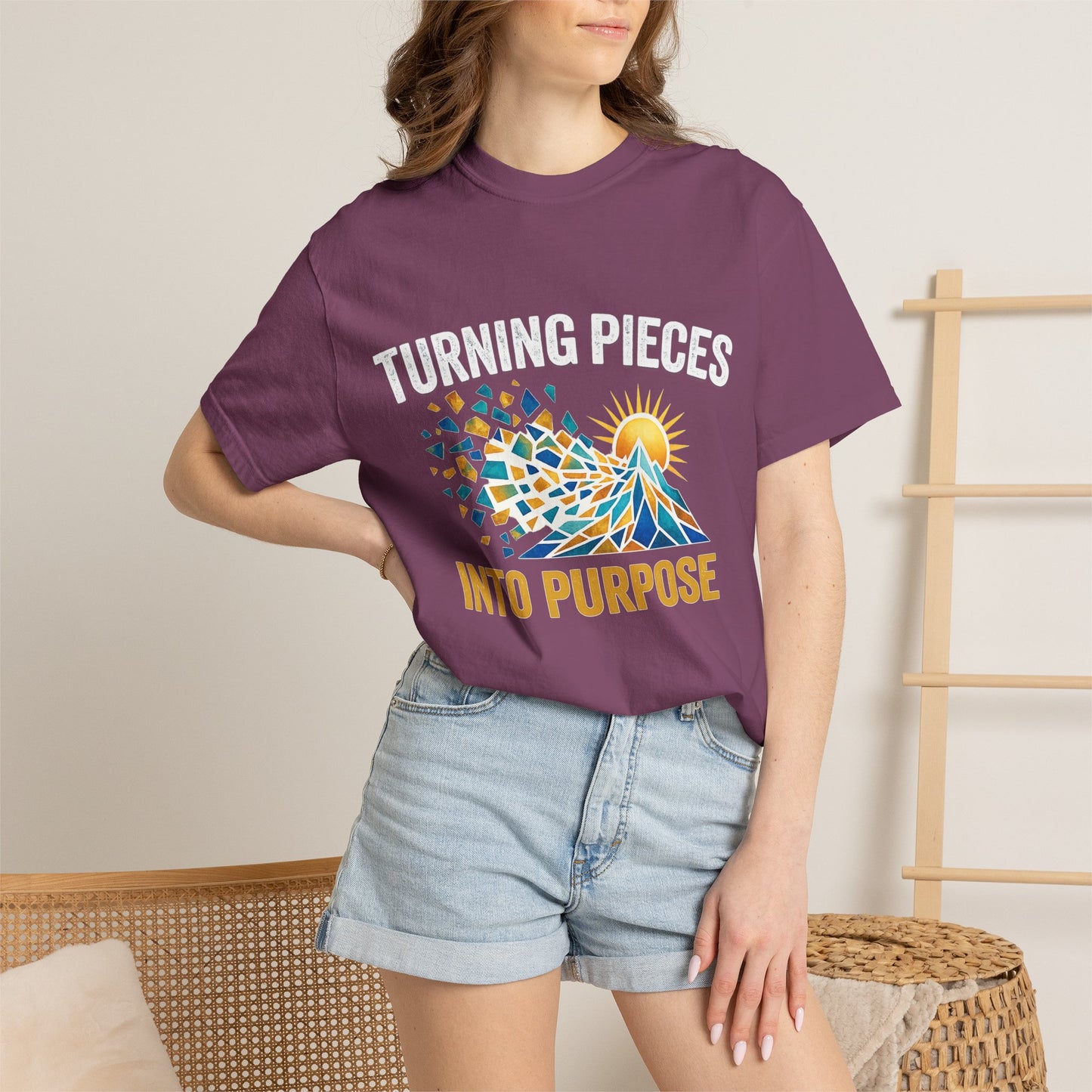 Turning Pieces Into Purpose T-Shirt — Inspirational Mosaic Sun Graphic