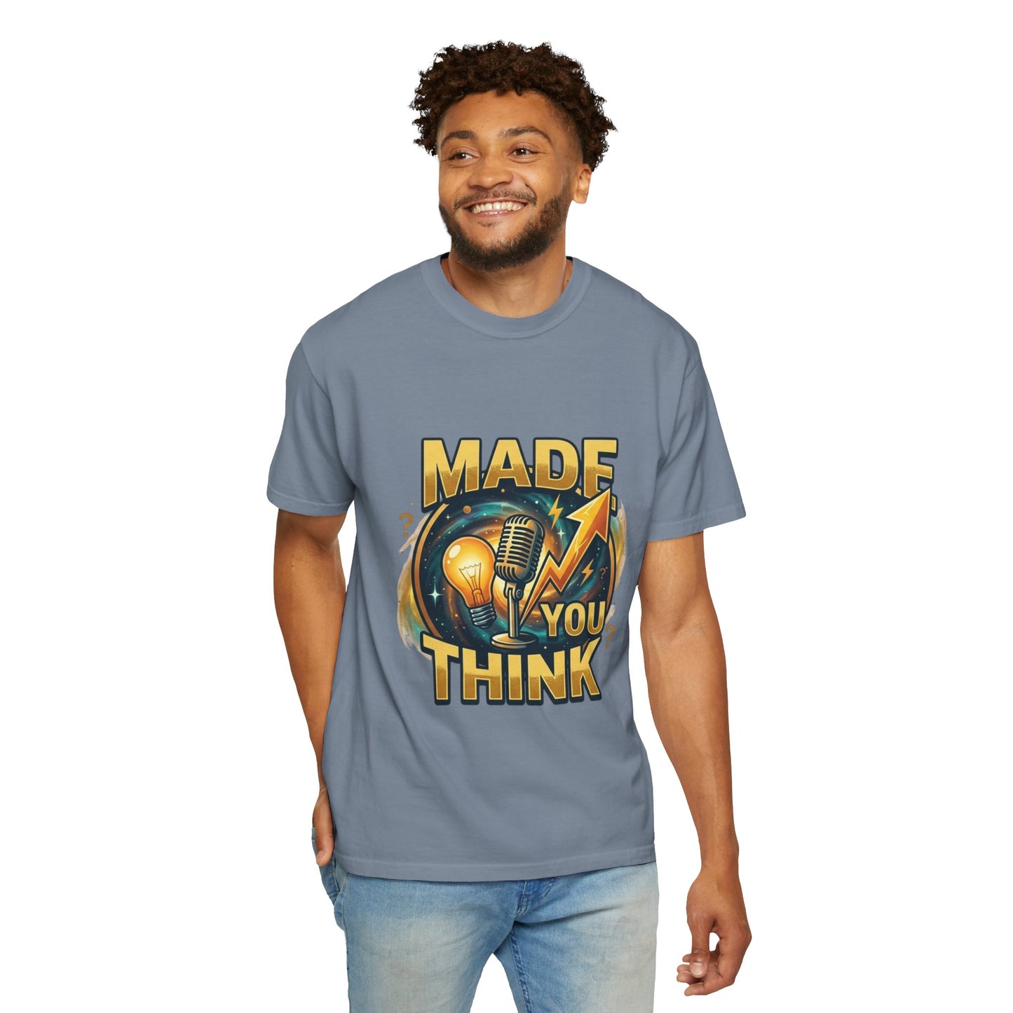 Made You Think T-Shirt — Retro Microphone & Lightbulb Graphic Tee