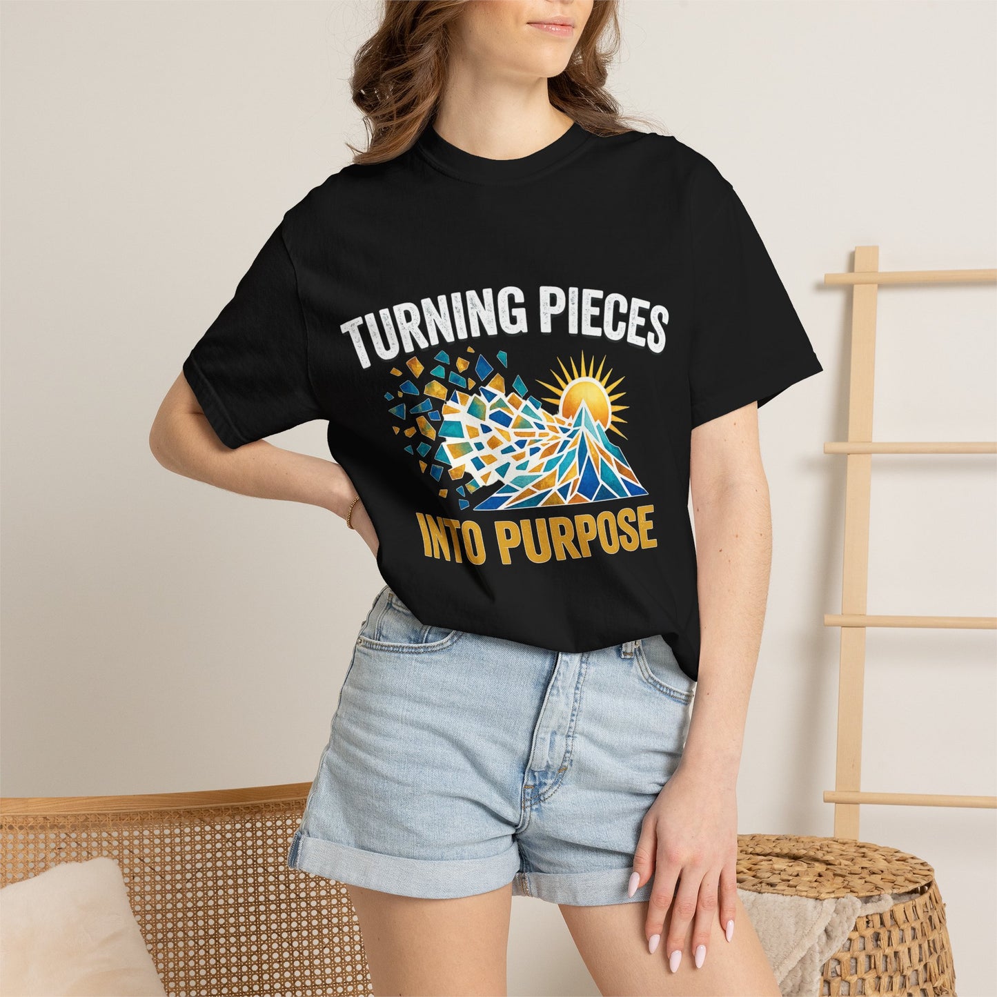 Turning Pieces Into Purpose T-Shirt — Inspirational Mosaic Sun Graphic