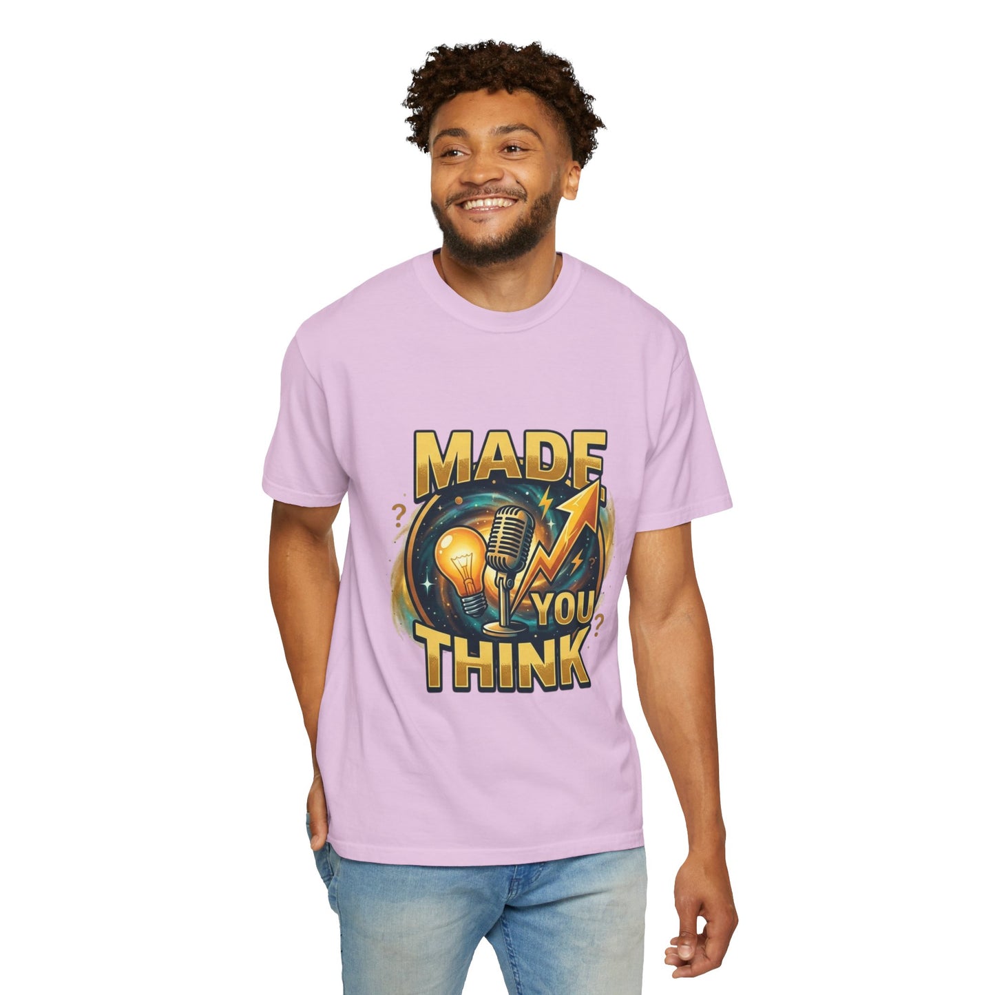Made You Think T-Shirt — Retro Microphone & Lightbulb Graphic Tee