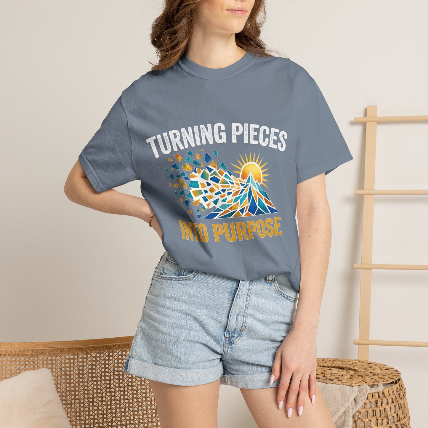 Turning Pieces Into Purpose T-Shirt — Inspirational Mosaic Sun Graphic