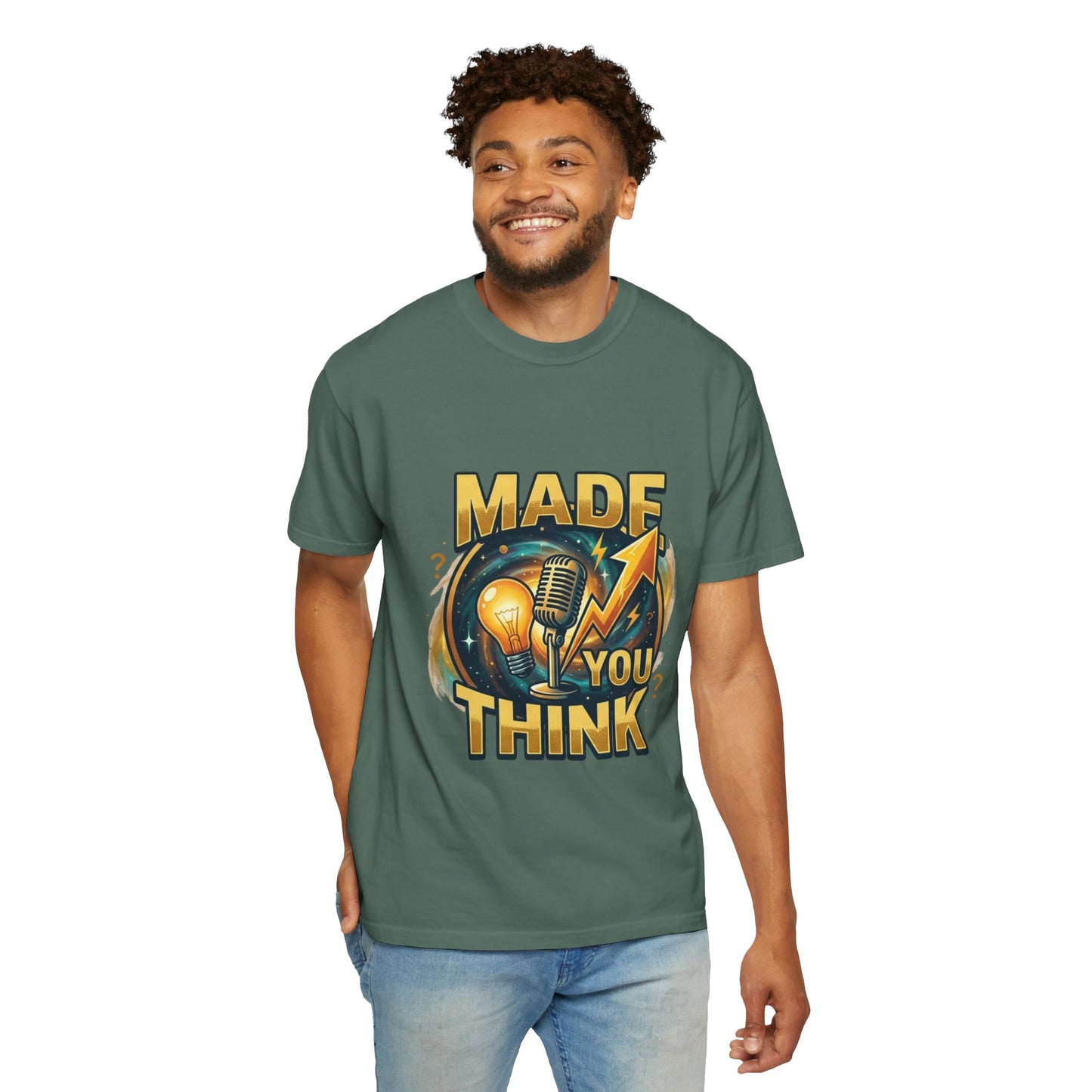 Made You Think T-Shirt — Retro Microphone & Lightbulb Graphic Tee