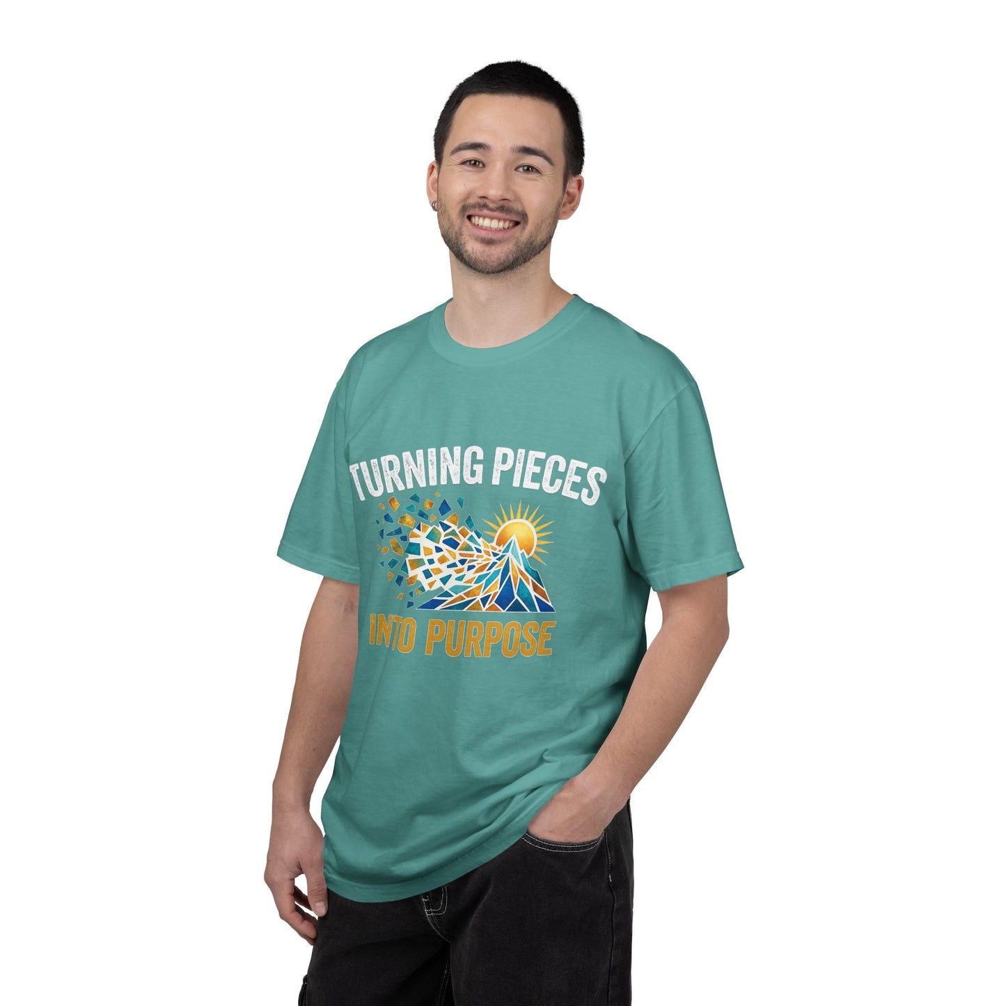 Turning Pieces Into Purpose T-Shirt — Inspirational Mosaic Sun Graphic