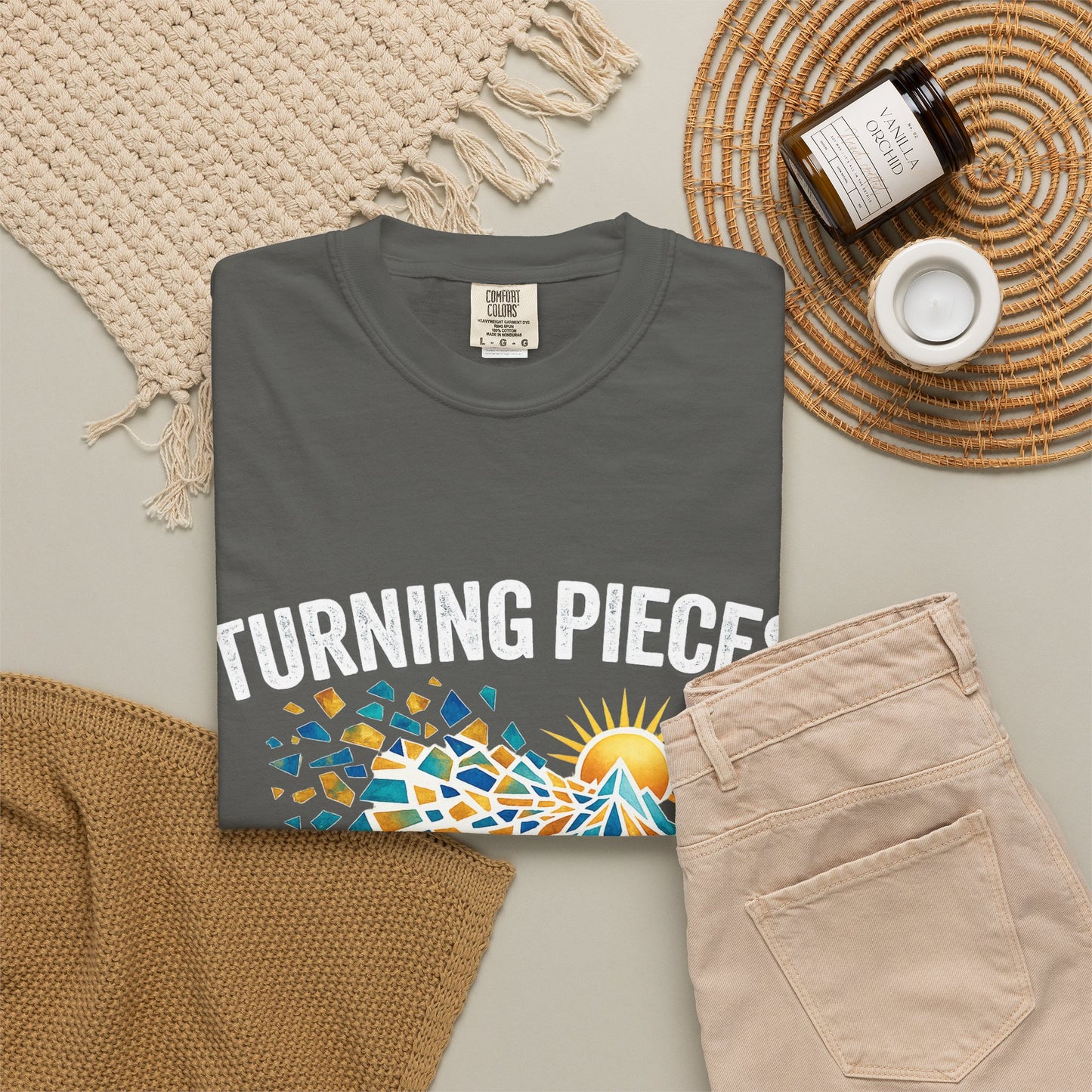 Turning Pieces Into Purpose T-Shirt — Inspirational Mosaic Sun Graphic