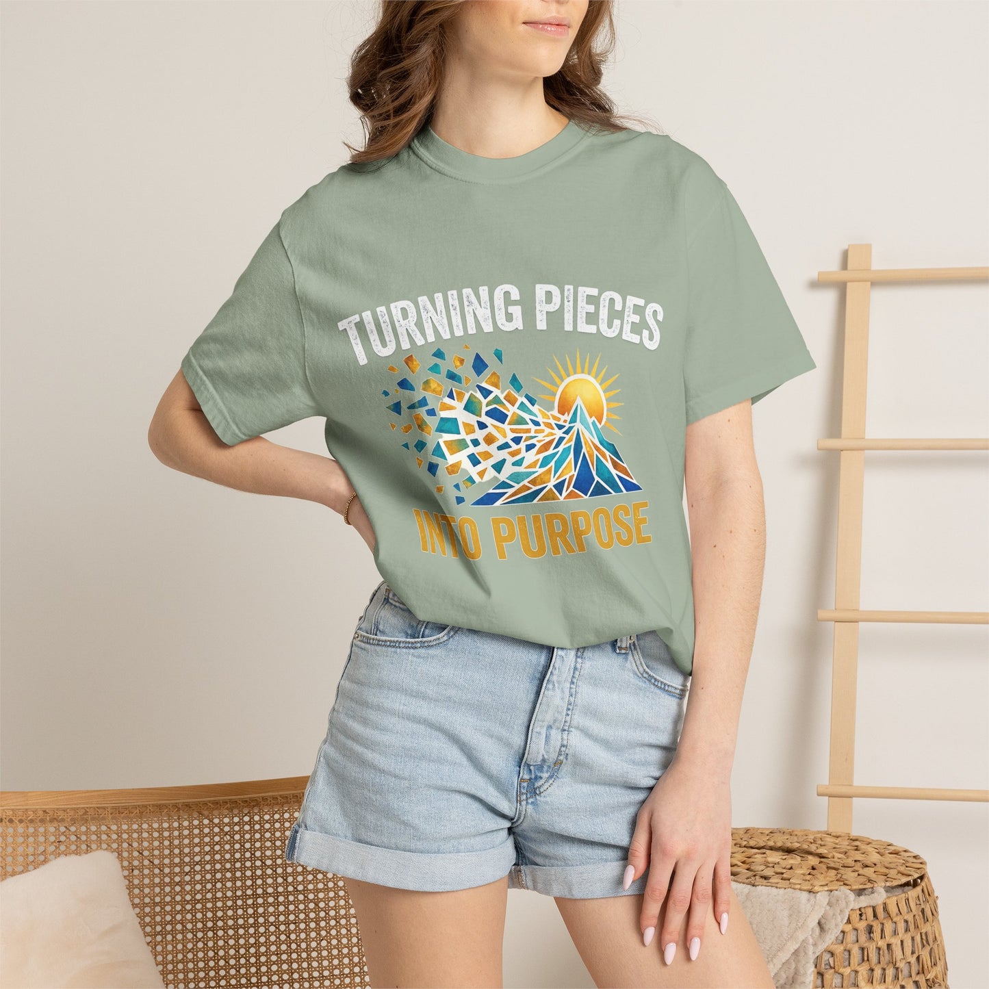 Turning Pieces Into Purpose T-Shirt — Inspirational Mosaic Sun Graphic