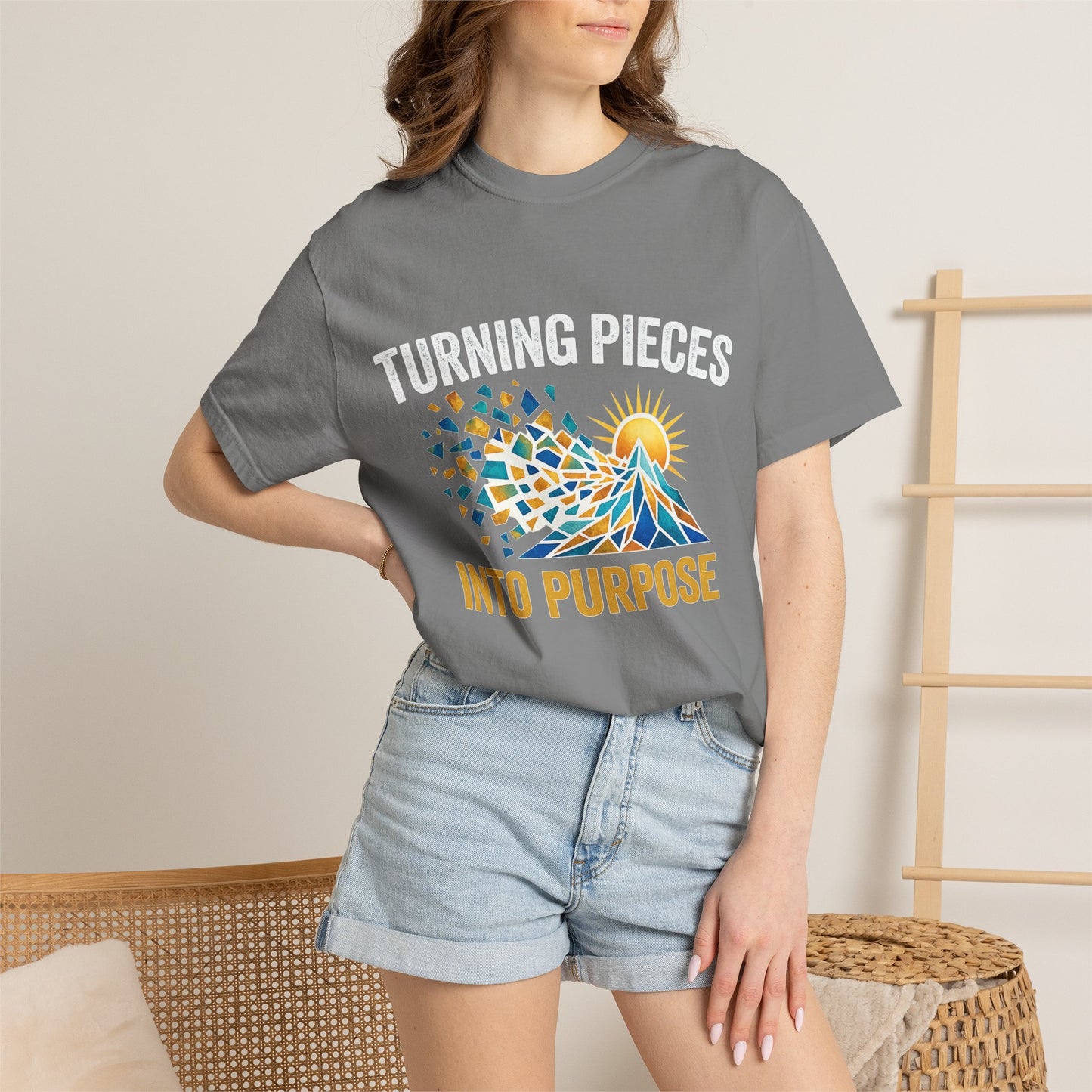 Turning Pieces Into Purpose T-Shirt — Inspirational Mosaic Sun Graphic