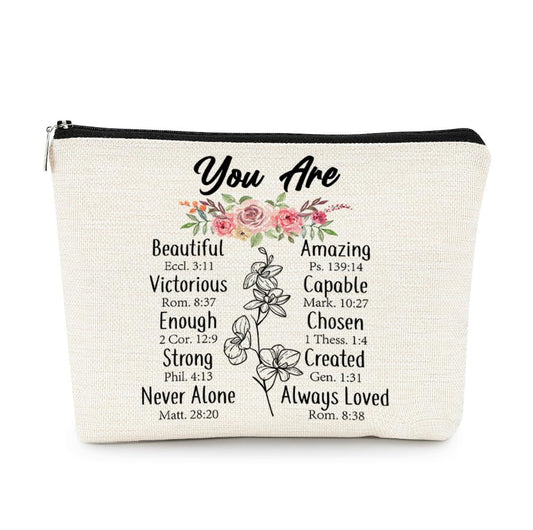 EXUQO Inspirational Small Makeup BagYou Are Beautiful Amazing Positive Cosmetic BagsGifts for Friends Sisters CoworkersAesthetic Makeup Pouch