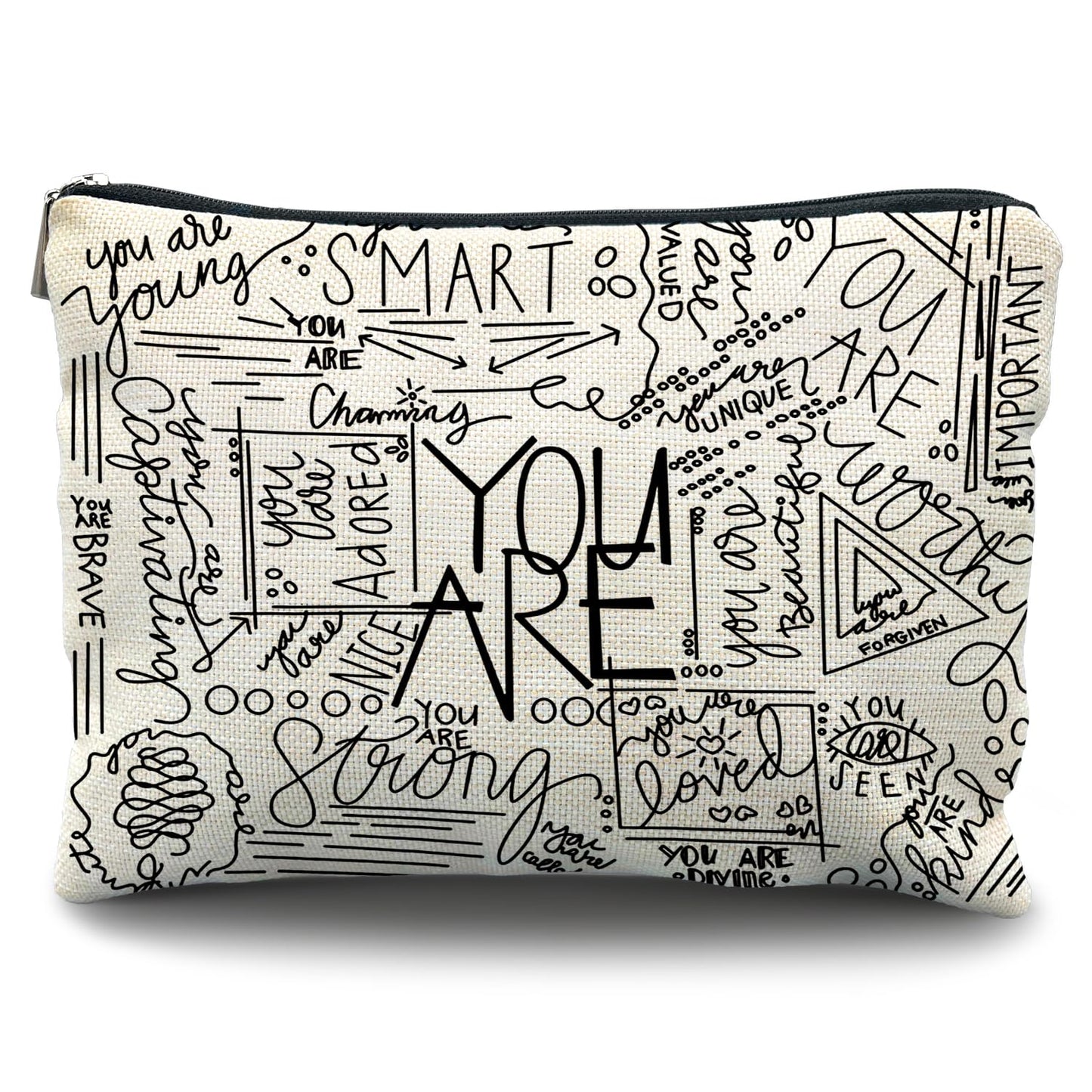 inspirational quotes canvas makeup bagMental Health GiftsEncouragement makeup bagYou are BraveYou are Smart Cosmetic BagEncouragement daily inspirational quotes bags for teen girls