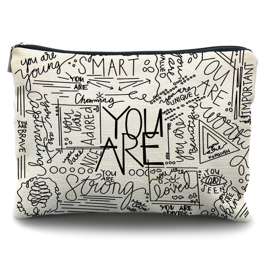 inspirational quotes canvas makeup bagMental Health GiftsEncouragement makeup bagYou are BraveYou are Smart Cosmetic BagEncouragement daily inspirational quotes bags for teen girls