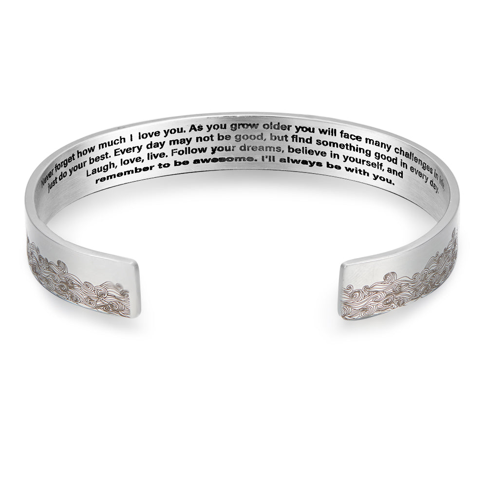 Engraved Inspirational Waves Cuff Bracelet in Stainless Steel