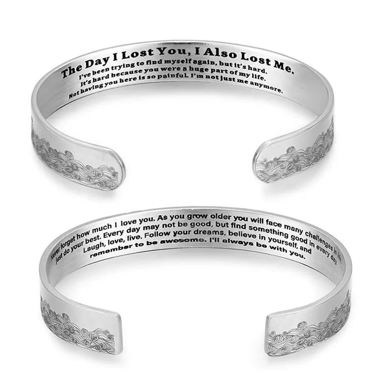 Engraved Inspirational Waves Cuff Bracelet in Stainless Steel